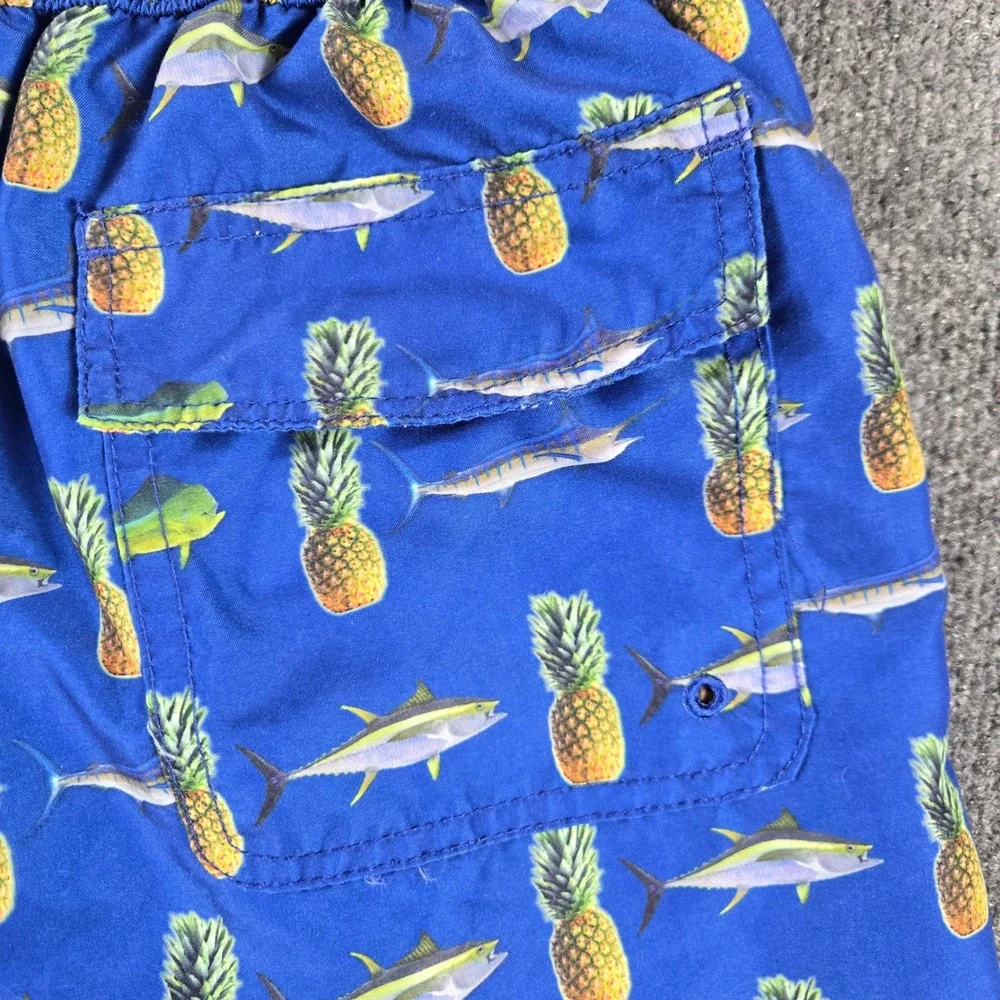 Tormenter Swim Trunks Mens Small Blue Pineapple Fish Board Shorts swim